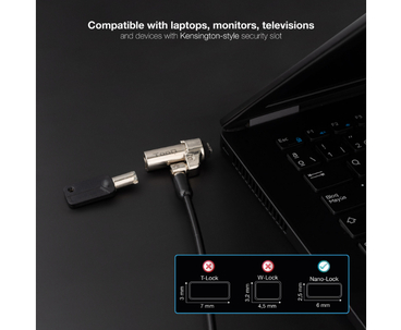 CABLE LOCK DE SEGURIDAD TIPO NANO CON LLAVE PARA PORTATILES 1.5M GRIS TOOQ