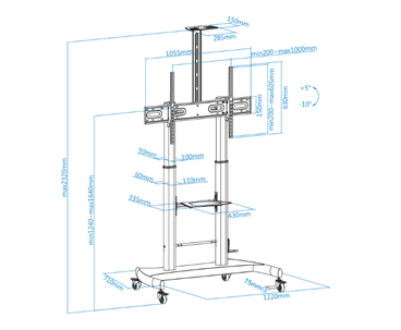 SOPORTE SUELO ARES CON RUEDAS 60''-100'' NEGRO TOOQ